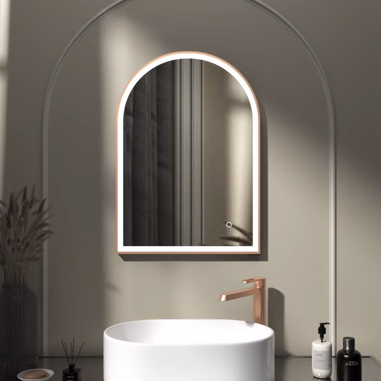 Royal Bathrooms Venice Arched LED Illuminated Bathroom Mirror with Touch Sensor and Dimmable Light, Brushed Bronze, W: 50 cm, H: 70 cm