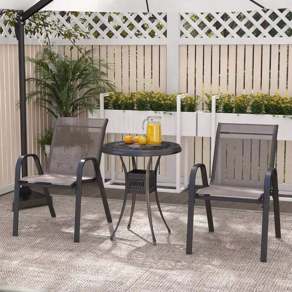 Costway Set of 2 Stackable Metal Outdoor Patio Dining Armchairs in Matt Grey – 4