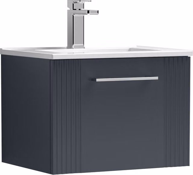 Balterley Wall Hung 1 Drawer Vanity Unit with Minimalist Basin, Satin Dark Grey, W: 50 cm, D: 37.7 cm, H: 50 cm – 1