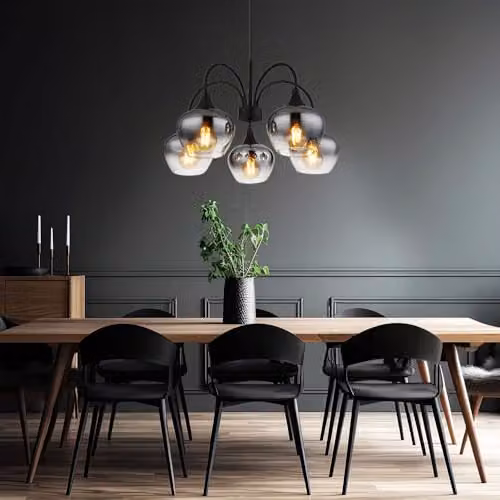 Netlighting Maxy Multi Arm Pendant Light with 5 Smoke Glass Spheres in Black – 4