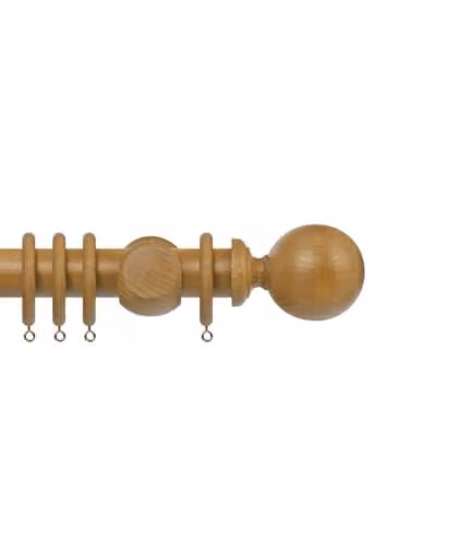 New Edge Blinds Premium 50mm Wooden Curtain Pole Set in Brown, Length: 115 cm