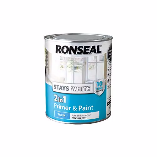 Ronseal Stays White 2 in 1 Wood Primer and Paint, Satin, White, 750ml