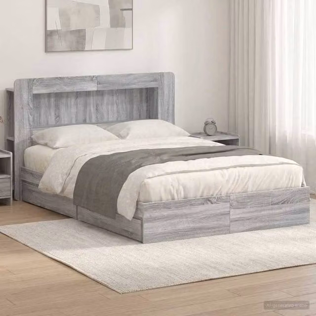 Berkfield Home Modern Bed Frame with Storage Drawers in Grey Sonoma, W/D/H: 140 x 200 cm, Engineered Wood – 1