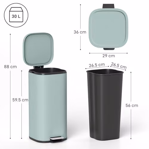 HOMCOM 30L Green Pedal Kitchen Bin with Soft-Close Lid and Removable Inner Bucket – 5