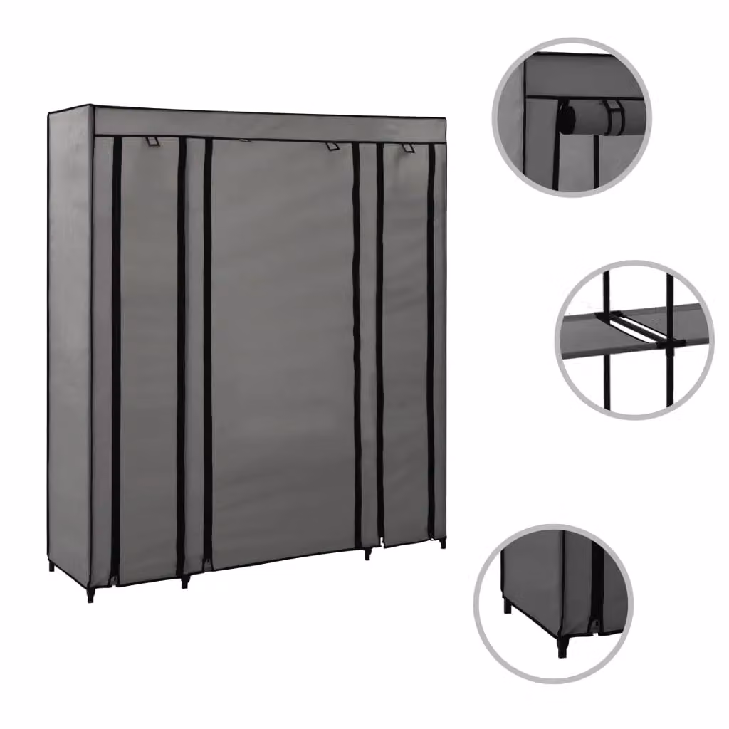 Berkfield Home Grey Fabric Wardrobe with Compartments and Hanging Rod, W/D/H: 150 x 45 x 176 cm – 2