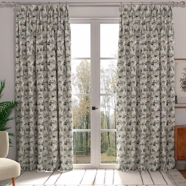 Ante Decor Abode Made to Measure Blackout Eyelet Curtains in Grey Cotton Fabric with Modern Graphic Design