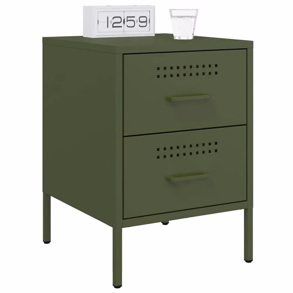 Berkfield Home Set of 2 Industrial Metal Bedside Cabinets in Olive Green, W/D/H: 36 x 39 x 50.5 cm – 3