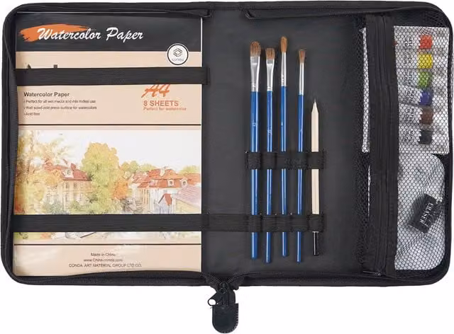 Art Studio Watercolour Bag Set in Black with Paper