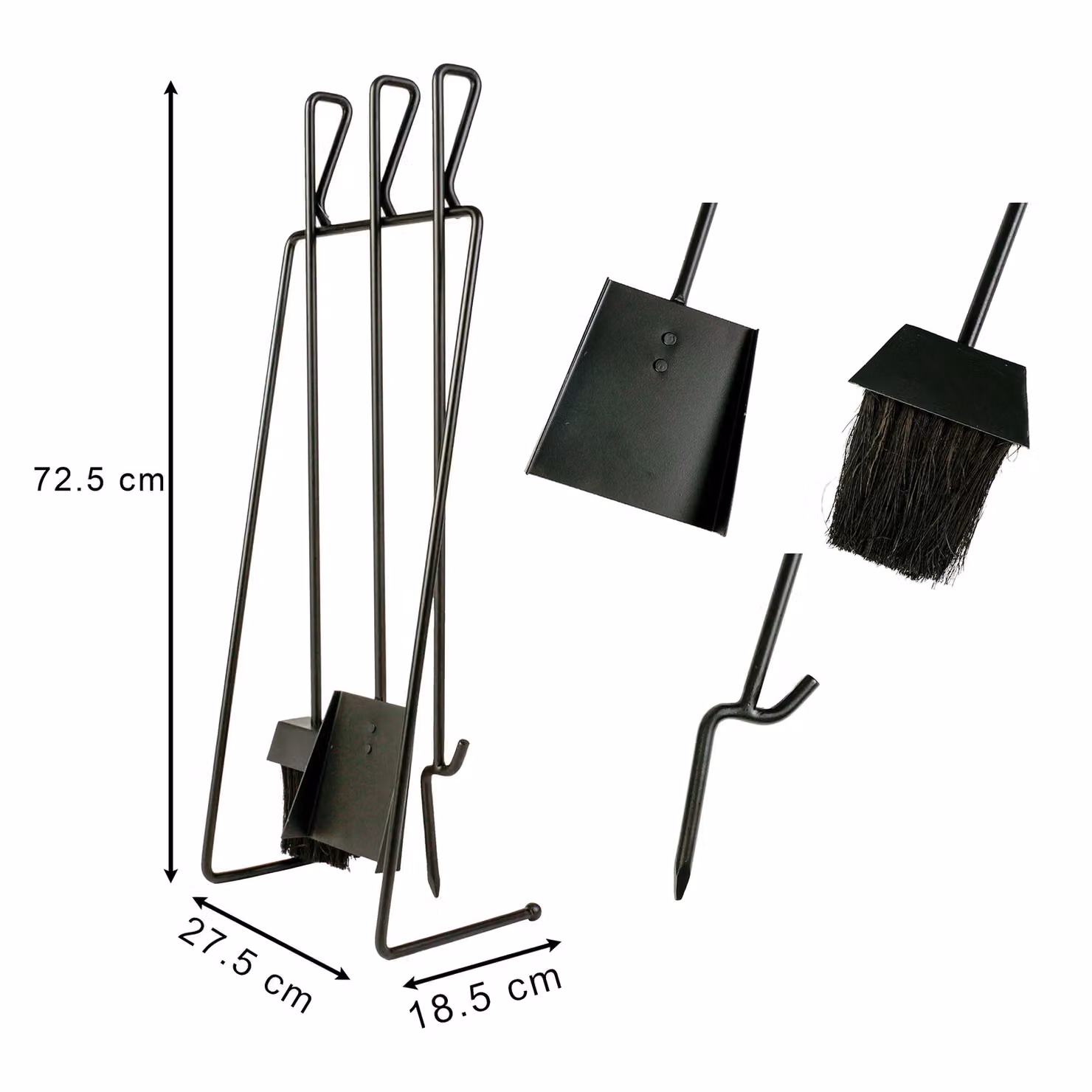 Dibor Contemporary Black Freestanding Fireplace Set with 3 Tools, H: 72.5 cm, W: 18.5 cm – 2