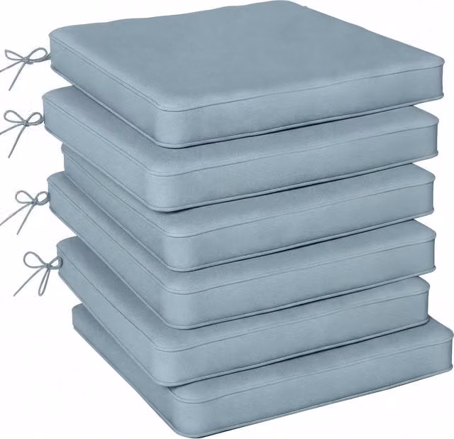 Outsunny Set of 6 Grey Square Chair Cushion Seat Pads with Removable Covers and Tie Cords