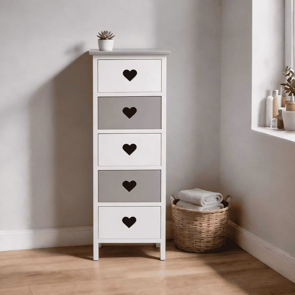 NESTLUNE 5 Drawer Narrow Slim Tallboy Storage Unit Cabinet, White, W/D/H: 15 x 10 x 100 cm – 3