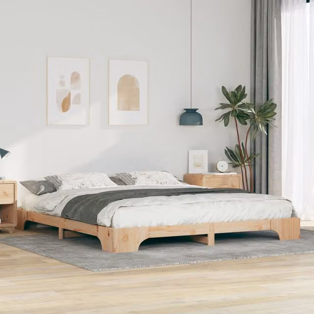 Berkfield Home Floor Bed Frame in Brown Solid Pine Wood, W: 180 cm, L: 210 cm – 1