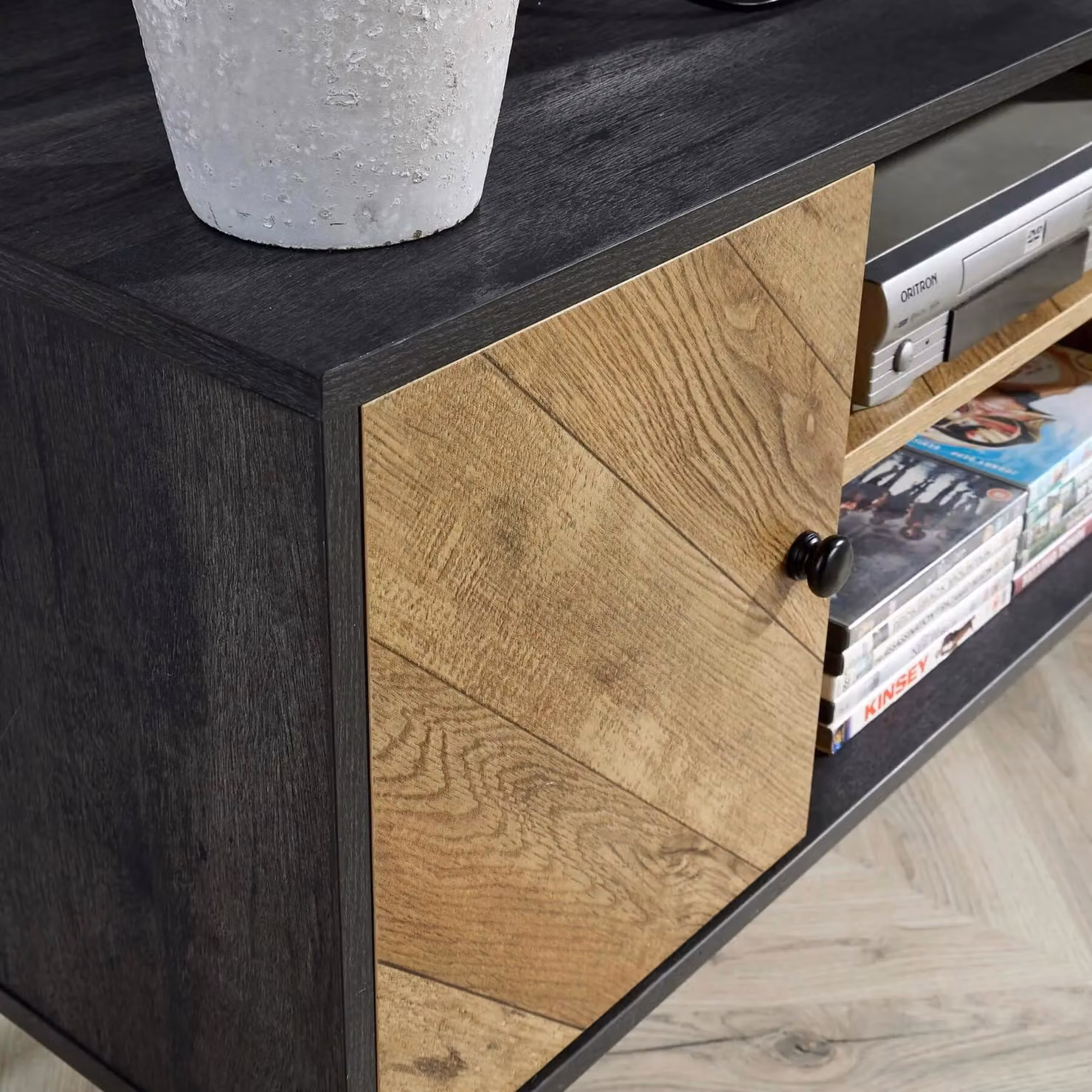 Home Source Dallas Herringbone 2 Door TV Stand Storage Unit in Black – 2