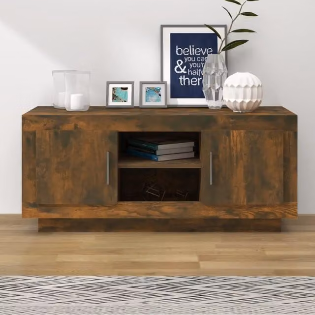 Berkfield Home Modern Smoked Oak TV Cabinet in Brown, W/D/H: 102 x 35 x 45 cm – 1