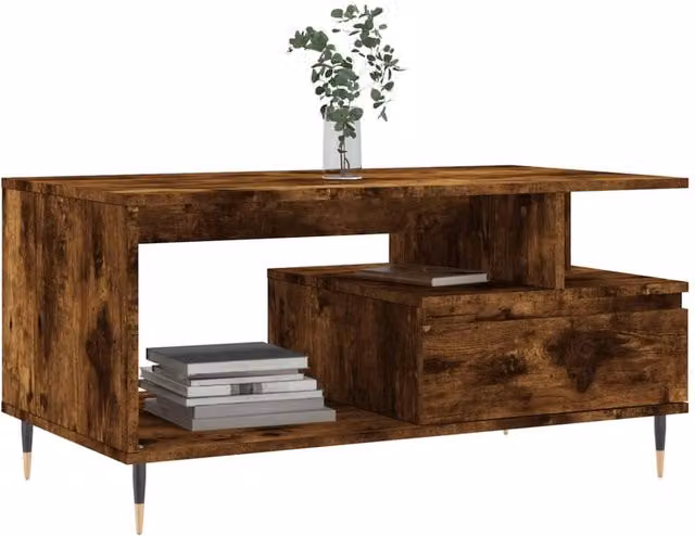 Berkfield Home Modern Rectangular Coffee Table in Smoked Oak Brown, W/D/H: 90 x 49 x 45 cm