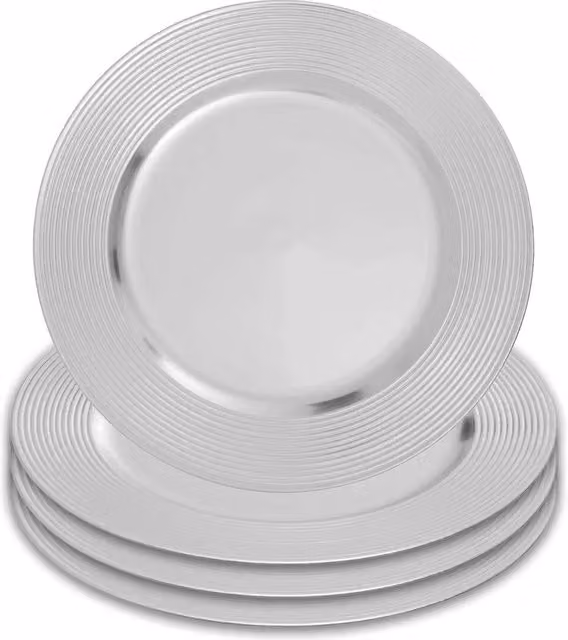 Orsina Set of Four Silver Charger Plates with Ribbed Rims, Diameter: 33 cm