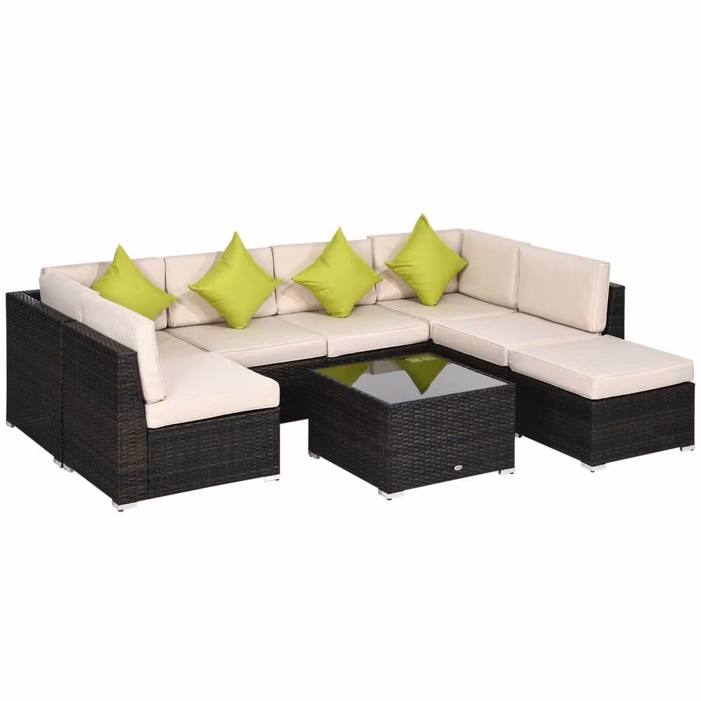 STILVORA 7-Seater Modern Sofa Set with Tempered Glass Table in Brown – 2