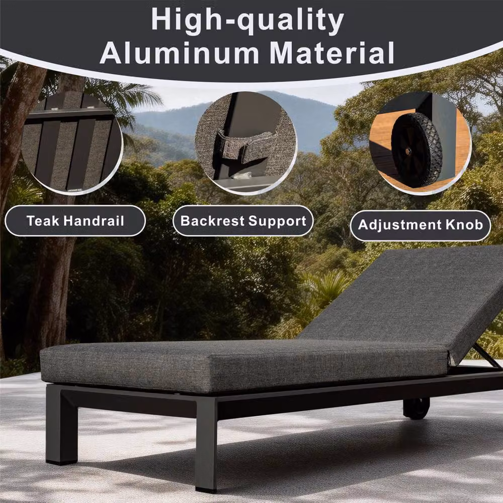 MIMO Fully Assembled Matt Grey Aluminium Lounger with Wheels – 2