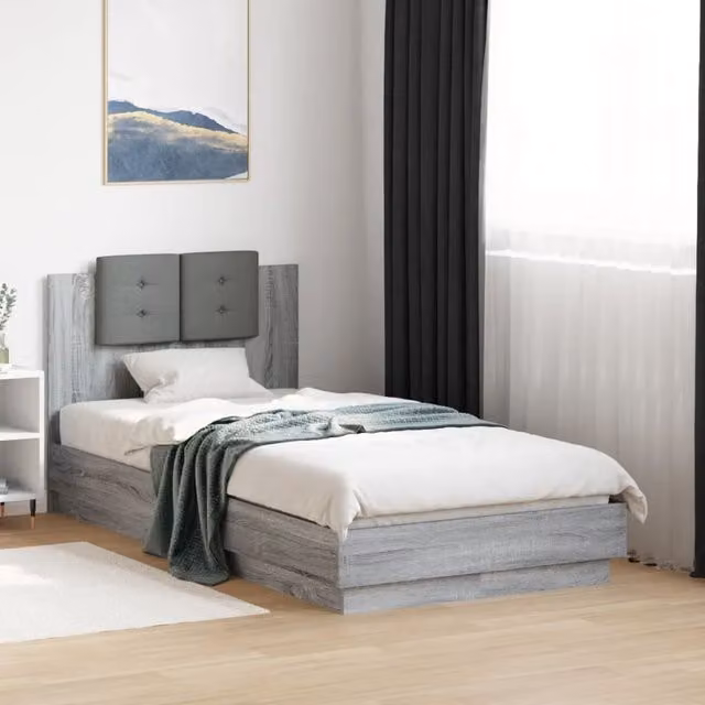 Berkfield Home Single Bed Frame in Grey Sonoma, W: 90 cm, L: 190 cm – 1