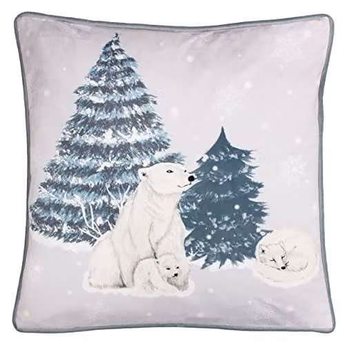 Furn Arcticus Polar Bear Christmas Fleece Reverse Cushion in Blue, W/D/H: 45 x 45 x 45 cm