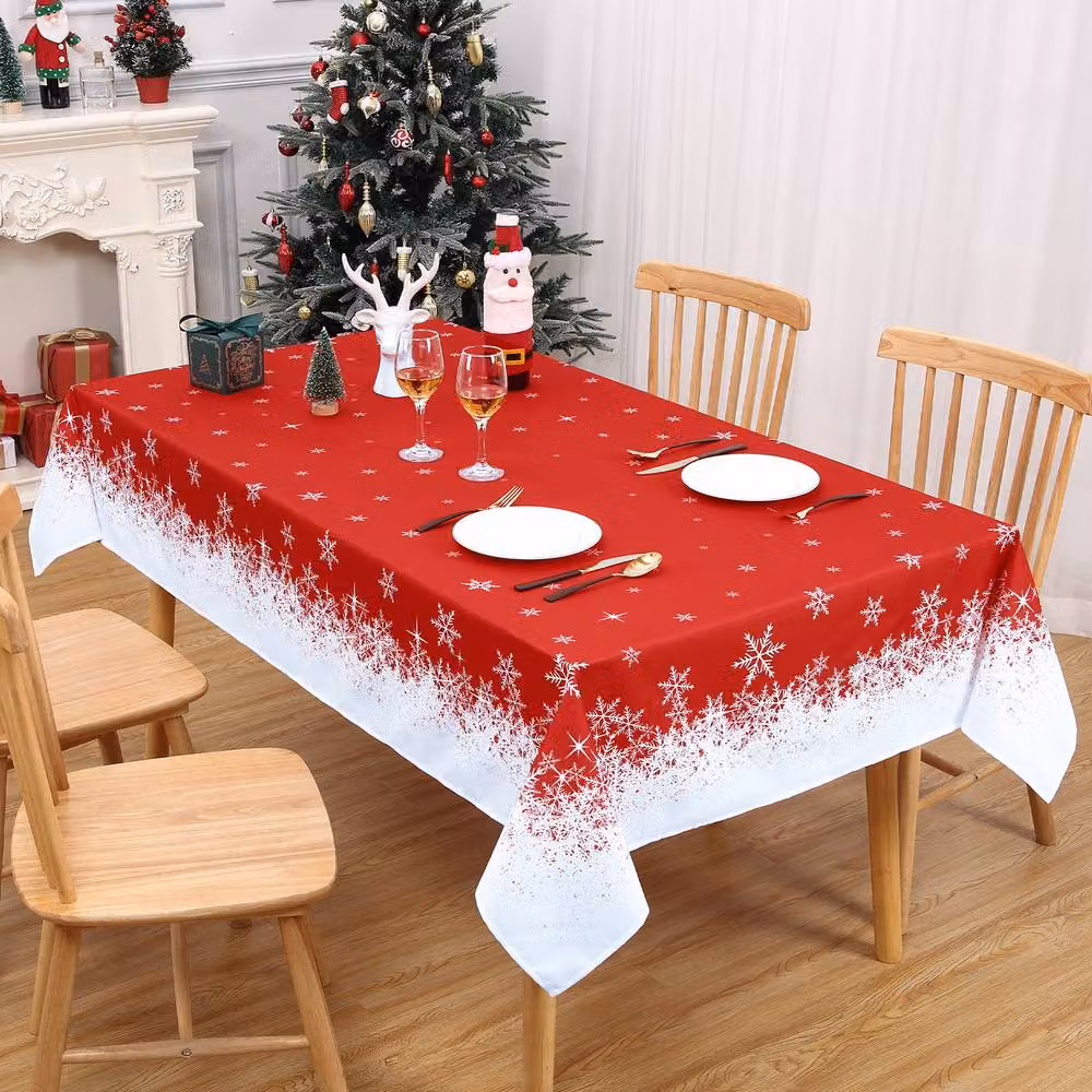 London Boutique 2-Piece Snowflake Christmas Tablecloth Set in Red and White, W: 137.16 cm, D: 200.66 cm – 6