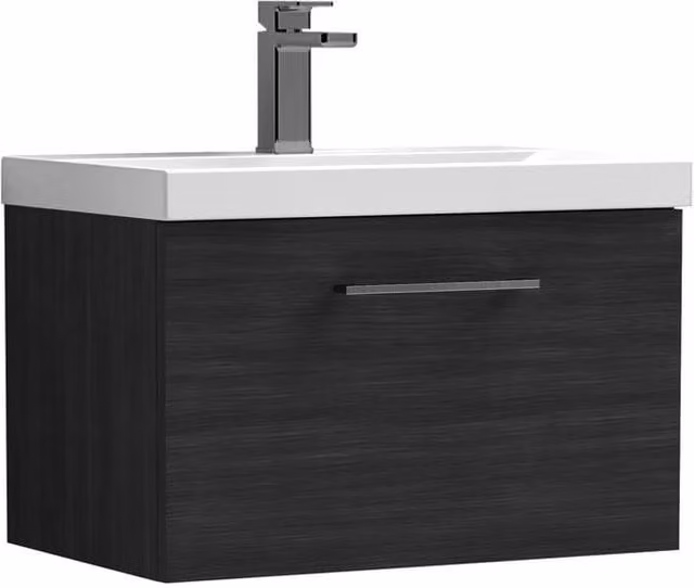 Balterley 600mm Wall Hung 1 Drawer Vanity Unit in Woodgrain Black with Pewter Handle – 1
