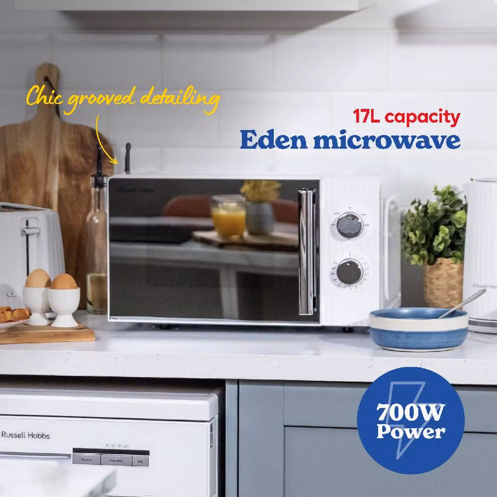 Russell Hobbs Eden 17L Manual Solo Microwave in White, 700W, RHMM725, W: 45.6 cm, D: 32.6 cm, H: 26.4 cm – 3