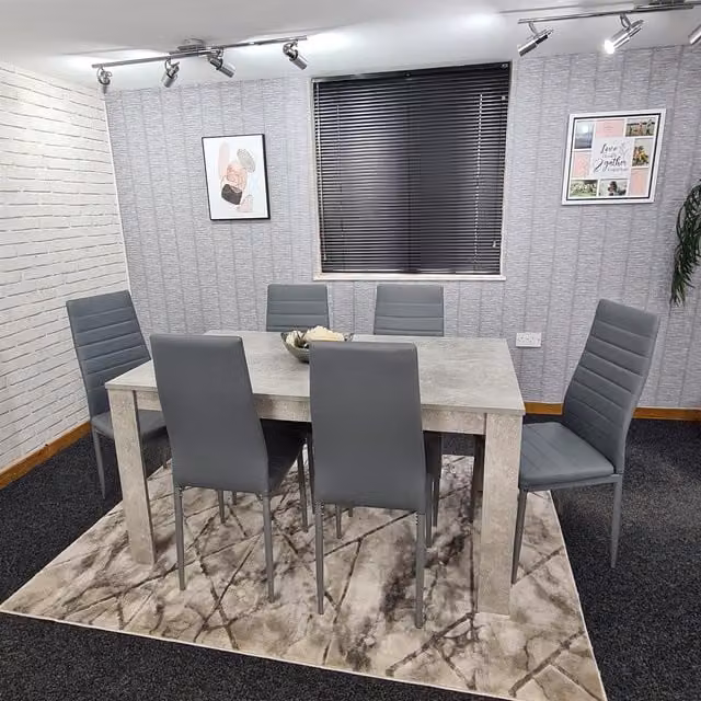 Kosy Koala Stone Grey Effect Dining Table Set with 6 Grey Chairs in Brown