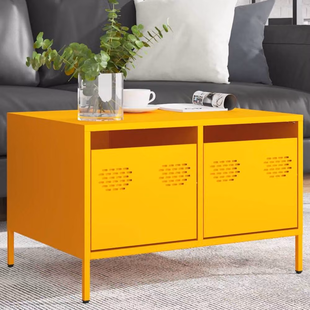 Berkfield Home Industrial TV Cabinet in Mustard Yellow, W/D/H: 68 x 50 x 43.5 cm – 2