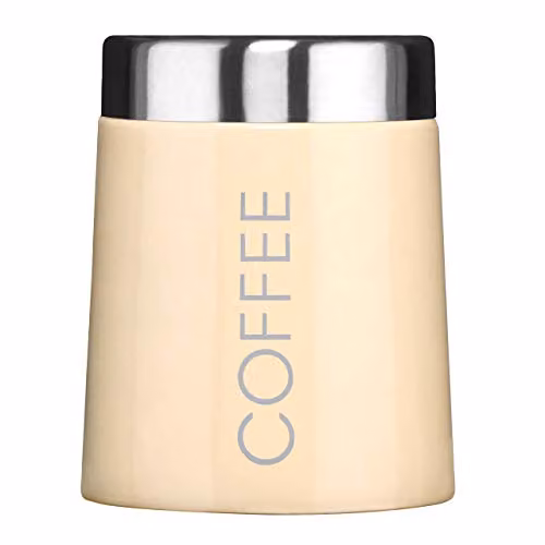 Premier Housewares Airtight Enamel Coffee Canister in Beige and White