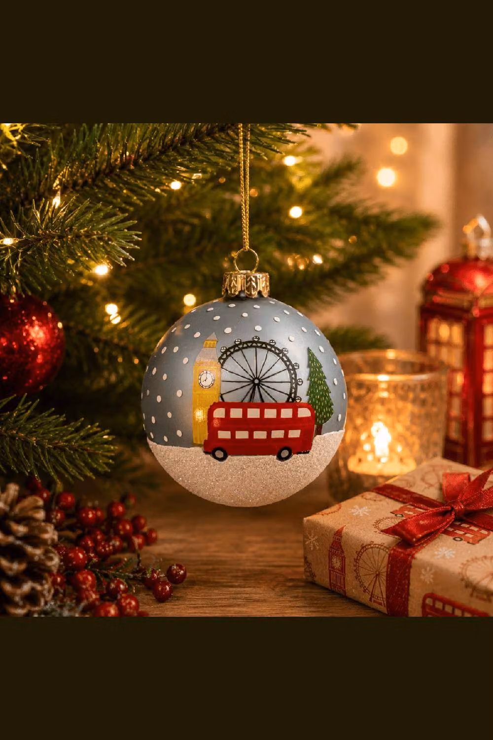 Sass & Belle Blue London Scene Glass Christmas Tree Bauble – 2