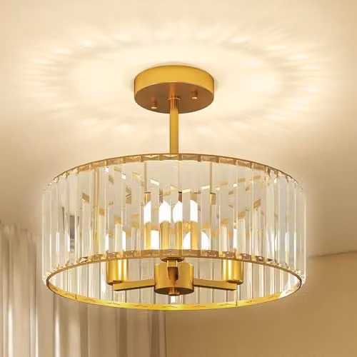 HOMCOM Modern Crystal Semi Flush Mount Ceiling Light in Gold and Transparent – 1