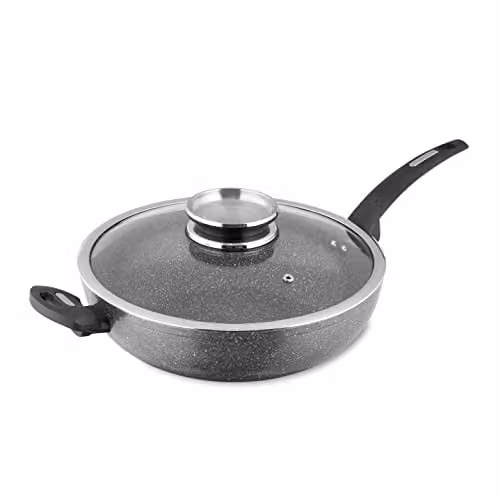 Tower Cerastone Non Stick Ceramic Wok with Glass Lid, Grey, 30 cm – 1