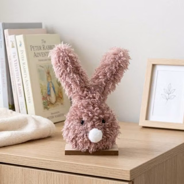 Garden Greatness Springtime Fuzzy Bunny Tabletop Decoration in Pink and Multicolour