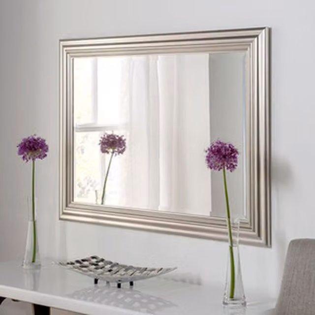 Yearn Modern Silver Champagne Rectangular Wall Mirror, W: 129 cm, H: 106 cm