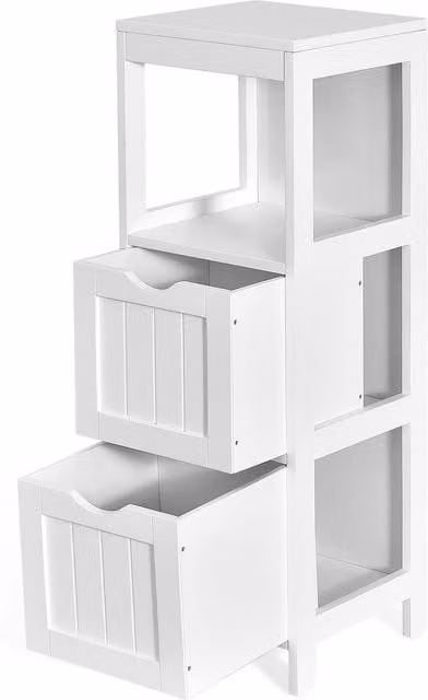 Gymax Modern White Freestanding Bathroom Floor Cabinet with Internal Drawers and Shelves