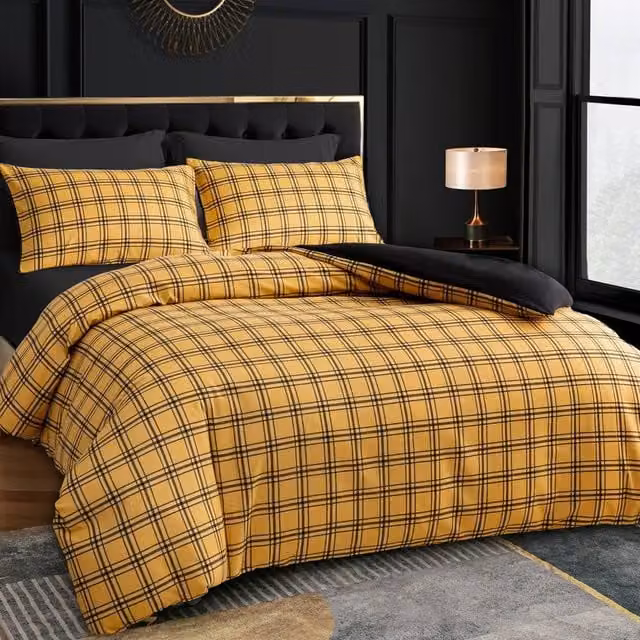 Lazzaro Home Honey Checkered Double Duvet Cover Set in Yellow, Brushed Microfibre, 200 x 200 cm – 1