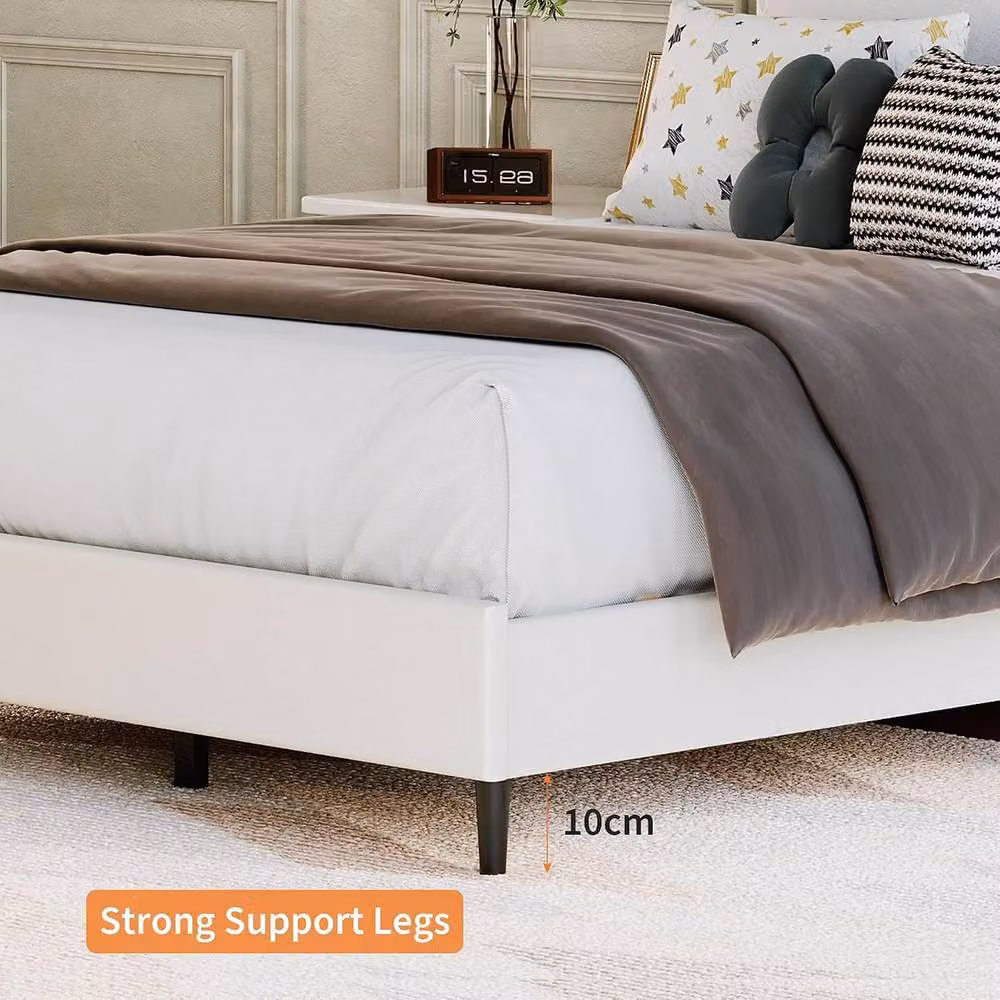 London Boutique Upholstered Double Bed Frame in Beige with Headboard, W/D/H: 135 x 190 x 110 cm – 3