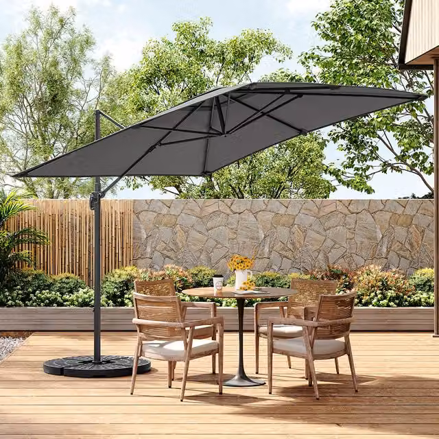 Livingandhome 2.5m Cantilever Garden Parasol Umbrella in Light Grey with UPF 30 Protection