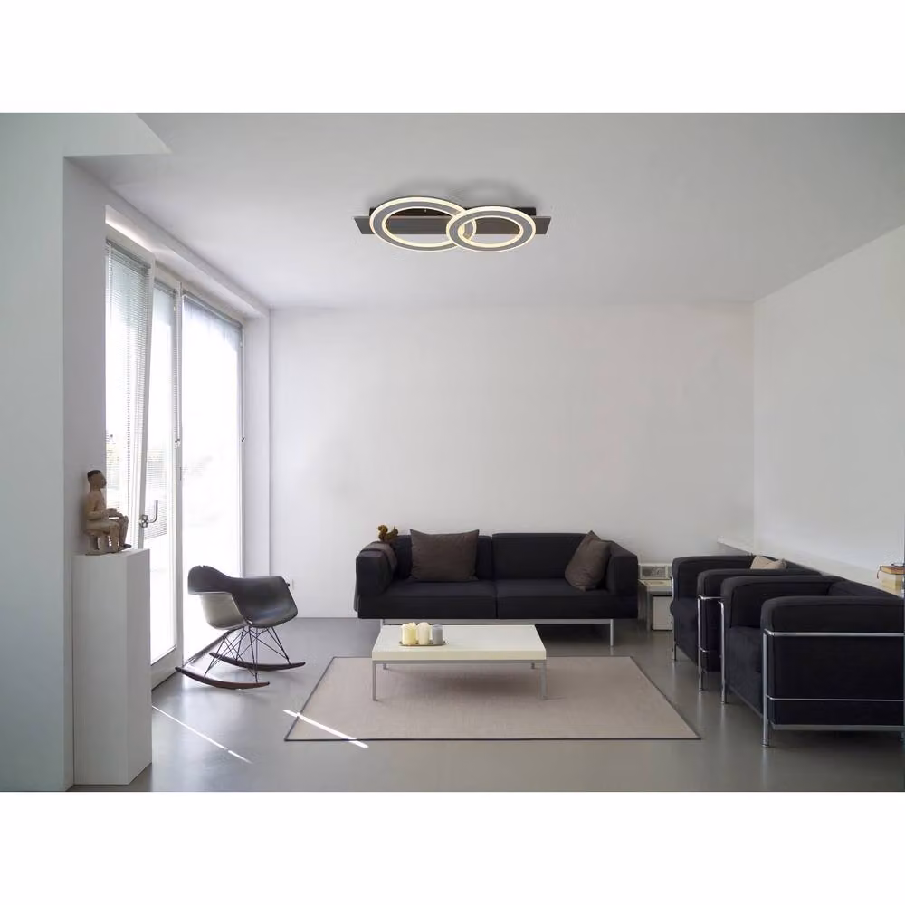 Netlighting Jayden 2 Ring Semi Flush LED Ceiling Light in Anthracite and Grey, 3000K Warm White, W: 63 cm, D: 35 cm, H: 40 cm – 3