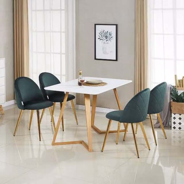 Life Interiors Lucia Dallas Modern Green Dining Set with Square Table and 4 Chairs