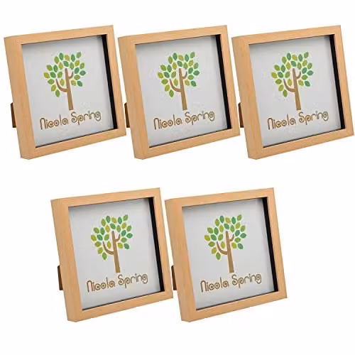 Nicola Spring Pack of 5 Modern Square 3D Shadow Box Photo Frames in Light Wood, Beige and Brown, W/D/H: 20 x 20 x 3.5 cm