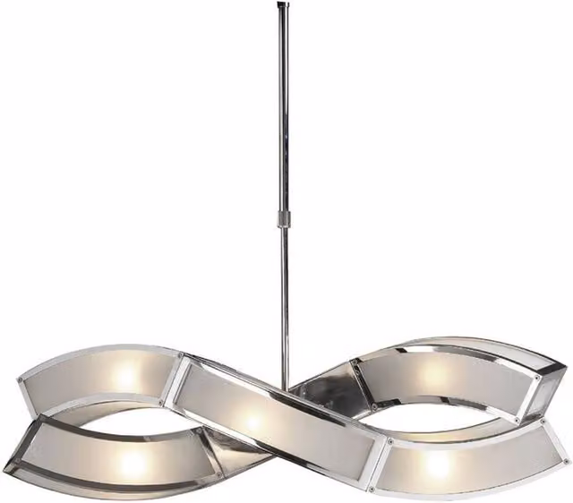 Duna 6 Light E27 Ceiling Pendant with 2 Arms in Polished Chrome and White Acrylic