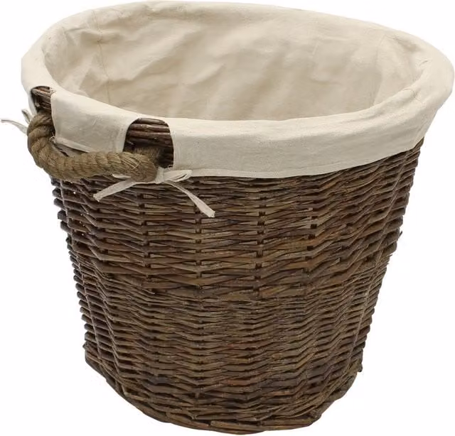 JVL Brown Willow Wicker Log and Toy Storage Basket with Rope Handles and Liner, W: 50 cm, D: 40 cm, H: 40 cm – 1