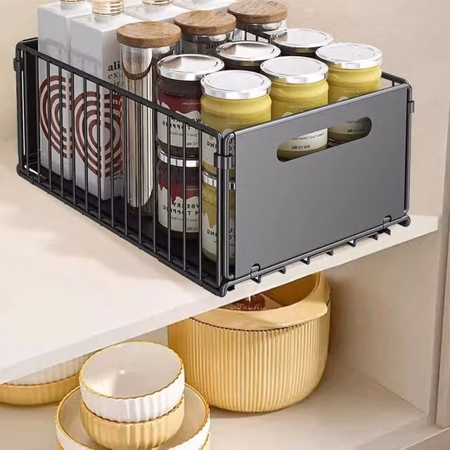 KORVIXA Black Metal Under Sink Pull-out Drawer Storage Shelf, W/D/H: 50 x 50 x 50 cm – 1