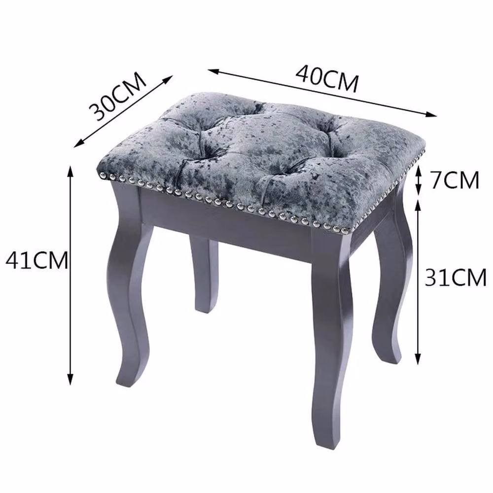 KORVIXA Silver Grey Velvet Vanity Stool with Wood Frame – 2