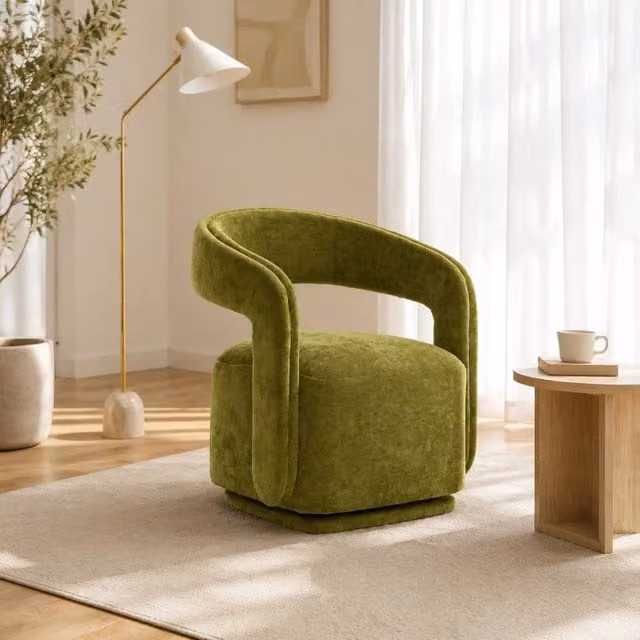 STILVORA Green Fabric Tub Armchair with 360 Degree Swivel Base and Solid Wood Frame – 1