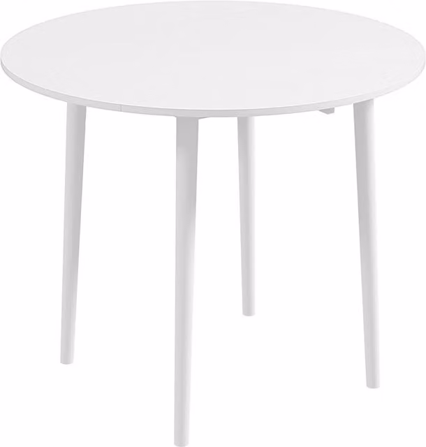HOMCOM Round White Folding Kitchen Dining Table with Wood Legs and Drop Leaf Top