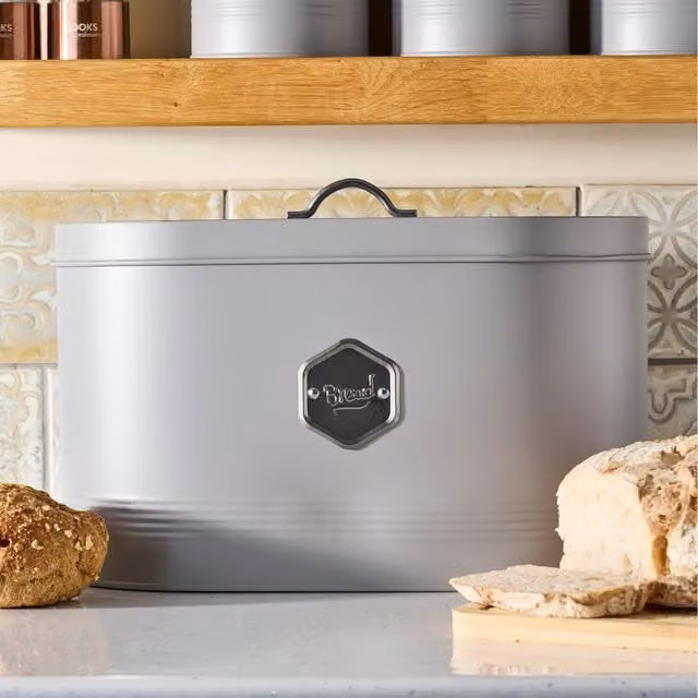 Cooks Professional Ventilated Metal Bread Bin in Grey and Silver