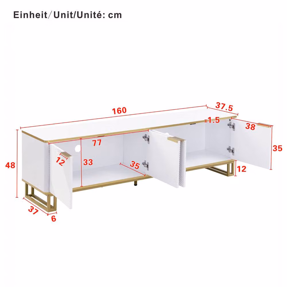 BTM Modern Geometric TV Cabinet and Lowboard Storage Unit in White and Gold – 3